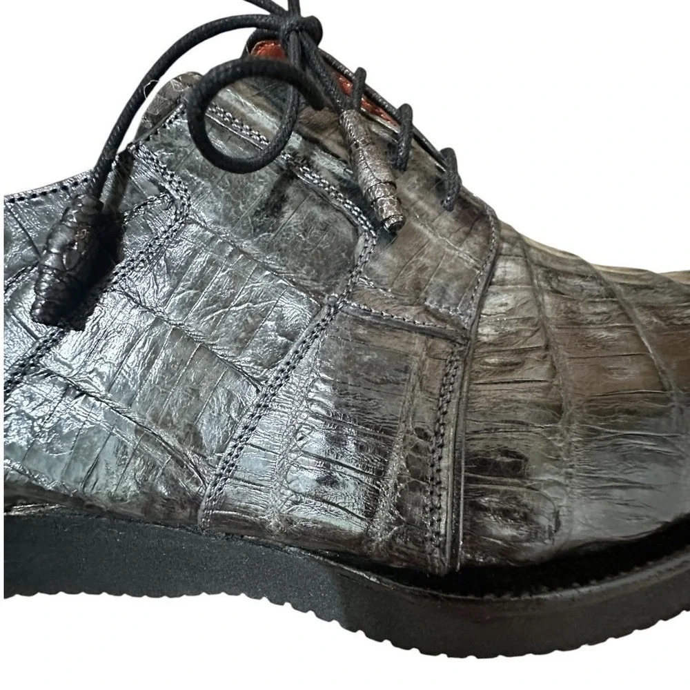 Mezlan Platinum Kingman Black Exotic Caiman Leather Shoes Vibram Sole 9.5 Spain